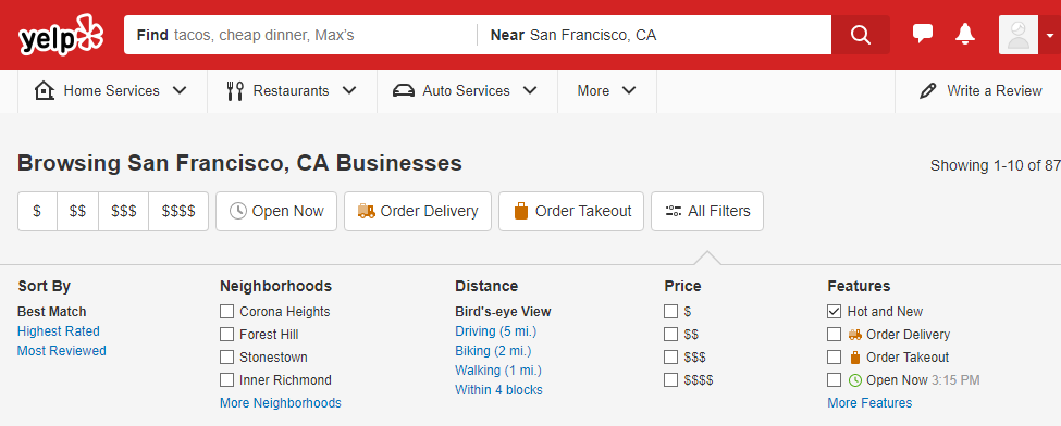Yelp search Yelp search