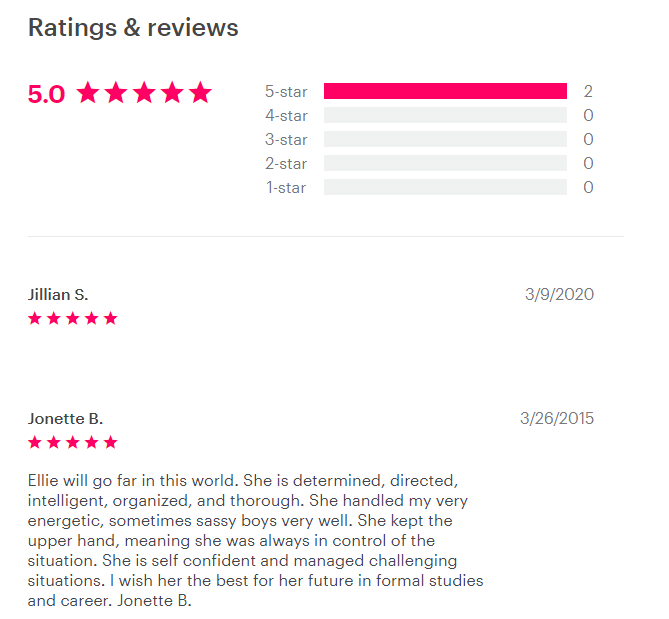 rating at babysitting website rating at babysitting website