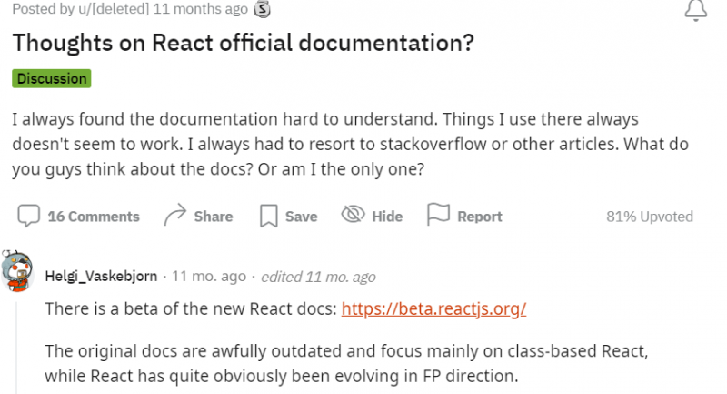 Comments on React’s documentation on Reddit Comments on React’s documentation on Reddit