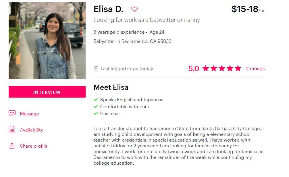 babysitter profile babysitter profile