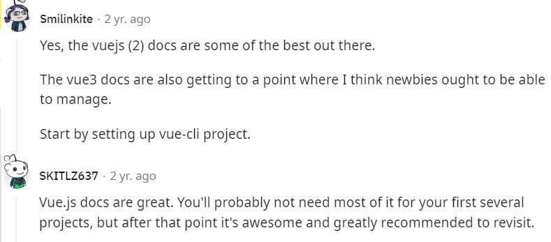 Comments on Vue’s documentation on Reddit Comments on Vue’s documentation on Reddit